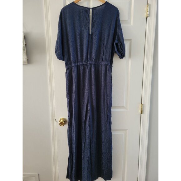 Maeve Anthropologie Blue Jacqueline Jacquard Jumpsuit size Large Tiny Flaw - Picture 7 of 9